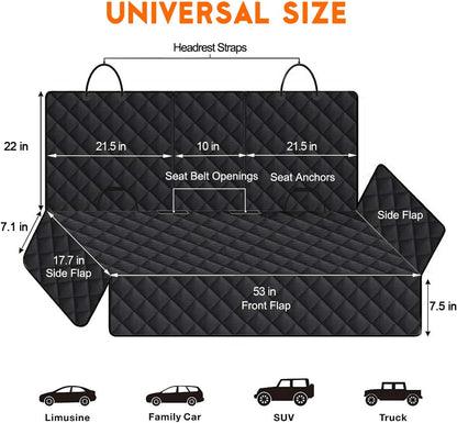 Premium Waterproof Dog Car Seat Cover - Non-Slip Back Seat Protector for Pets, Fits Most Cars, Trucks, and SUVs - Black