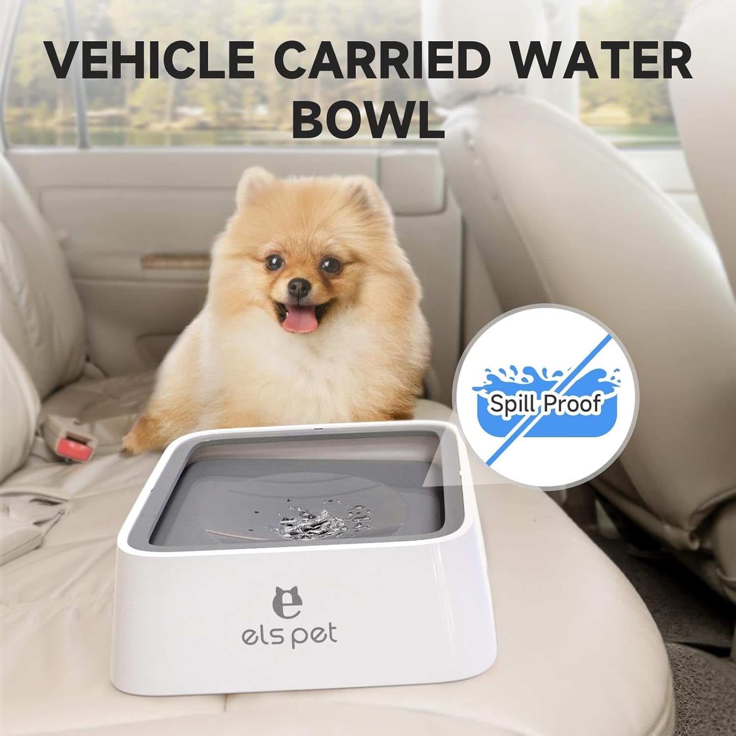 No Spill Slow Water Feeder - Large Capacity 70Oz/2L Travel Bowl for Dogs & Cats Anti-Gulping, Keeps Floor & Beard Dry, Dishwasher Safe, Activated Carbon Filter Included (Grey)